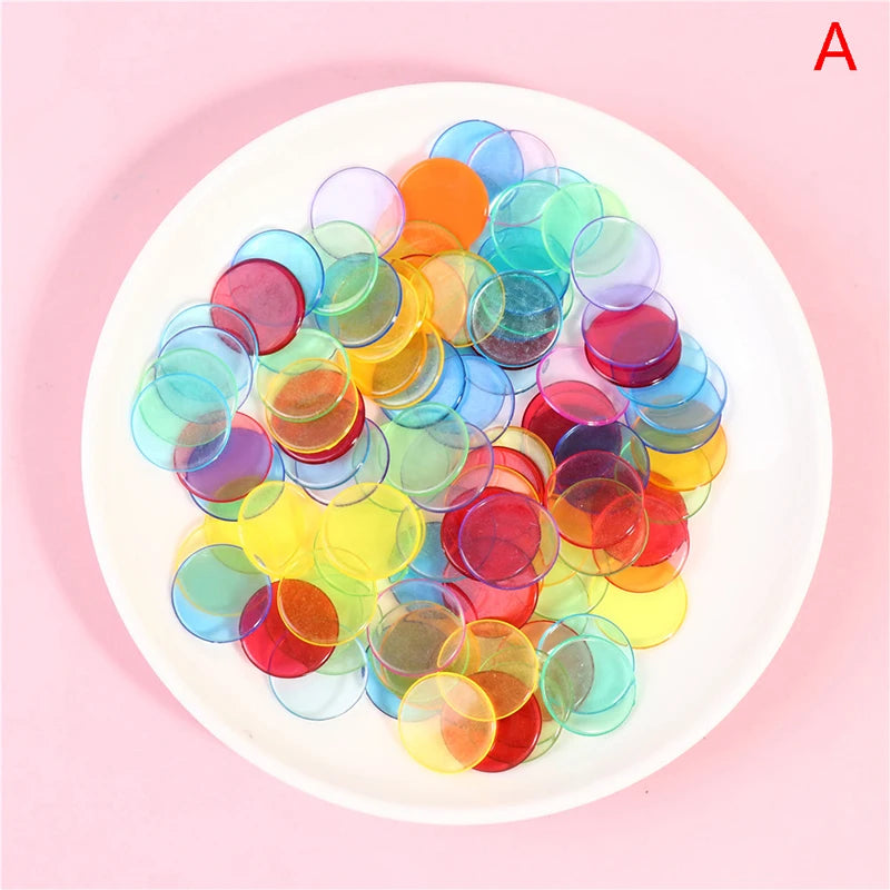 100pcs Transparent Color Counters Counting Bingo Chips Plastic Supplies Counters