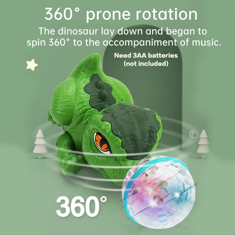 Electric Dinosaur Top Ball Toy for Babies - 360° Rotation Colorful Lights Dynamic Music Cute Fun Gift