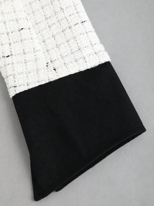 Women's Tweed 2-Piece Set: Long Sleeve Jacket & Pleated Skirt, Contrast Trim, Vintage Style