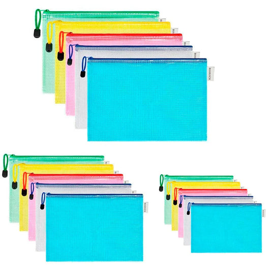 24 Pcs A4 PVC Zipper Storage Bag Pouch Waterproof  A4 PVC Mesh Zipper Bag for Office Files And Organize study materials