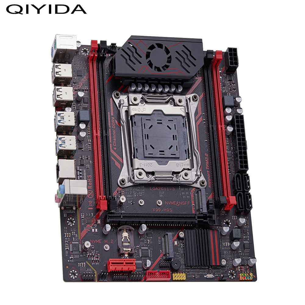 QIYIDA X99 H9S Motherboard Set Kit With LGA2011-3 Xeon E5 2630 V4 CPU DDR4 16GB REG ECC memory M.2 TPM 2.0 Interface 4 channels