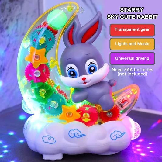 Moon Rabbit Electric Toy Scooter with Transparent Gear Sound & Light - Fun Baby Gift Holiday Rotation Gear Transparent