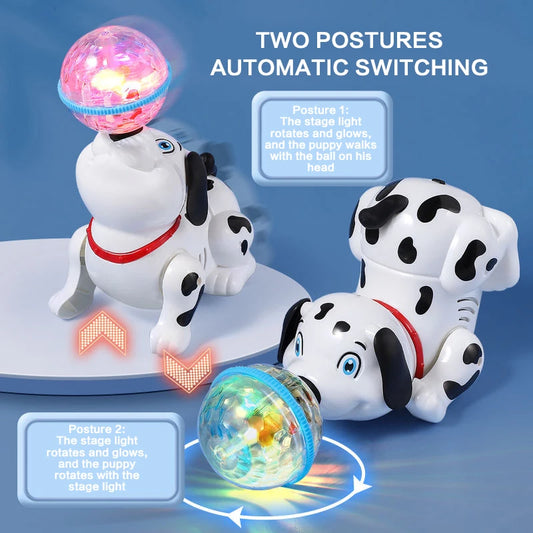 Electric Stunt Top Ball Spinning Puppy Toy Cute Adorable Design with Colorful Sound And Light Ideal Holiday Gift for Babies