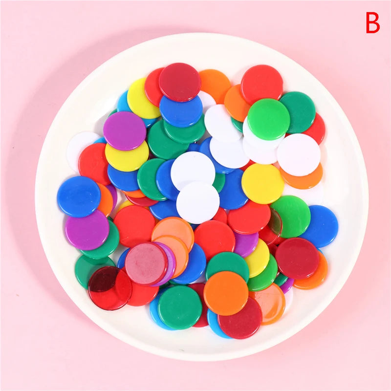 100pcs Transparent Color Counters Counting Bingo Chips Plastic Supplies Counters