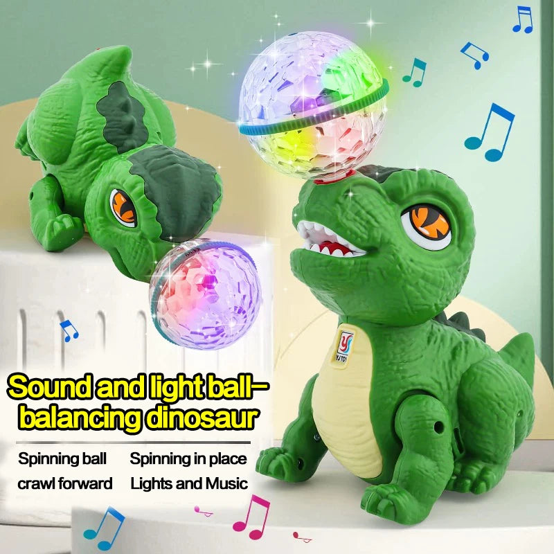 Electric Dinosaur Top Ball Toy for Babies - 360° Rotation Colorful Lights Dynamic Music Cute Fun Gift