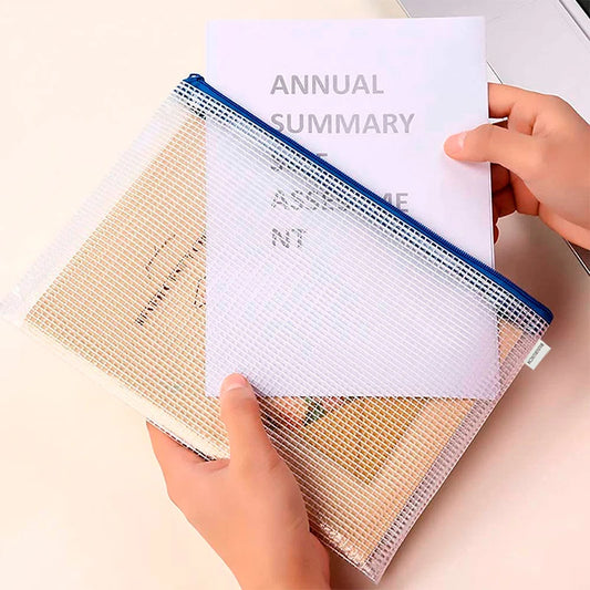 24 Pcs A4 PVC Zipper Storage Bag Pouch Waterproof  A4 PVC Mesh Zipper Bag for Office Files And Organize study materials